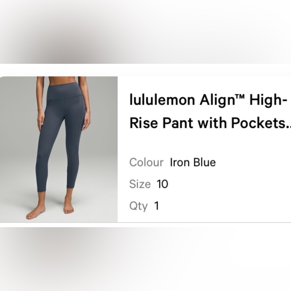 NWT Lululemon Align High-Rise Pant in Iron Blue - Size 10 25 inch
